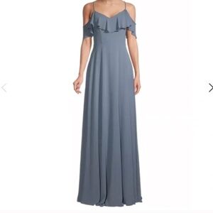 Bill Levkoff Slate Chiffon V-back A-line Bridesmaid Dress